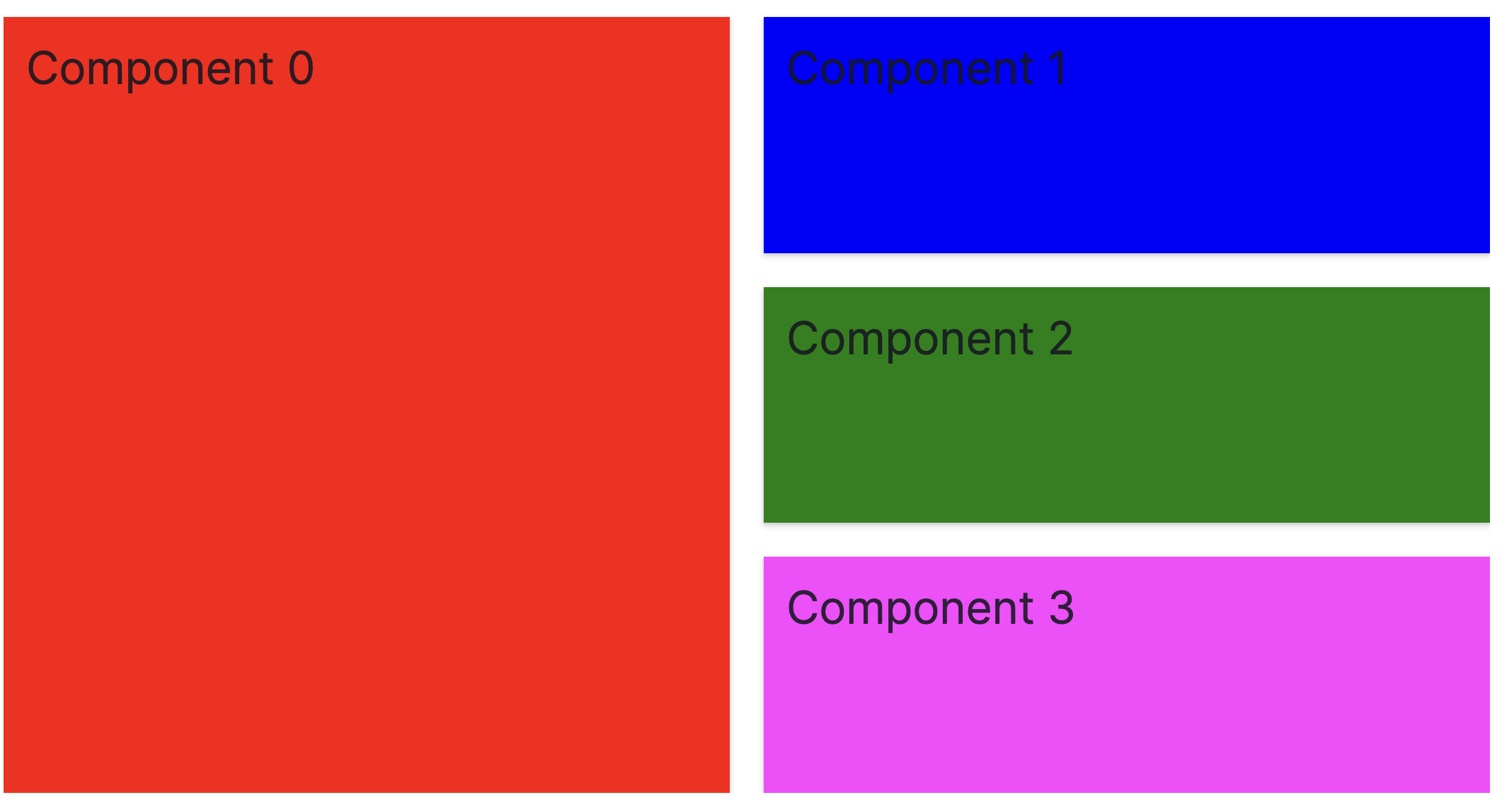 two columns where the left is a single component and the right is a set of three horizontally stacked components